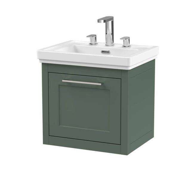 Balterley Wall Hung 1 Drawer Vanity Unit & 3TH Fireclay Basin, 500mm, Green - image 1