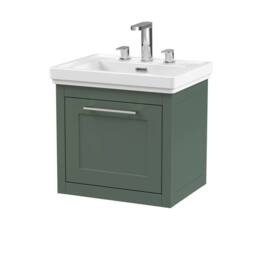 Balterley Wall Hung 1 Drawer Vanity Unit & 3TH Fireclay Basin, 500mm, Green - thumbnail 1
