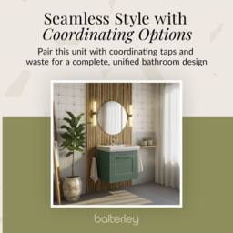 Balterley Wall Hung 1 Drawer Vanity Unit & 3TH Fireclay Basin, 500mm, Green - thumbnail 6