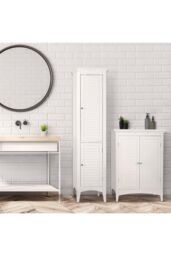 Teamson Home Bathroom White Wooden Free Standing Tall Cabinet - thumbnail 3