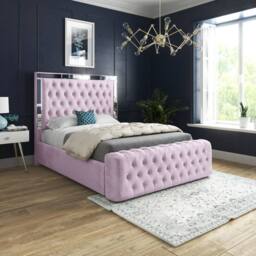 Casani Ludgershall Mirror Upholstered Pink Soft Velvet Designer Bed Frame - Size: Double - thumbnail 2