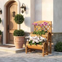 Kelvenix 2 Tier Wooden Raised Bed with Trellis Elevated Planter in Brown - Size: 100g - thumbnail 5