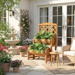 Kelvenix 2 Tier Wooden Raised Bed with Trellis Elevated Planter in Brown - Size: 100g - thumbnail 3