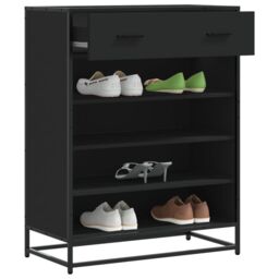 Berkfield Home Shoe Cabinet Black 75x38x97.5 cm Engineered Wood & Metal - thumbnail 1