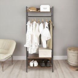 FURNOS Industrial Heavy Duty Metal Open Wardrobe With Shelves in Dark Brown - thumbnail 2