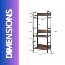FURNOS Industrial Heavy Duty Metal Open Wardrobe With Shelves in Dark Brown - thumbnail 6