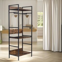 FURNOS Industrial Heavy Duty Metal Open Wardrobe With Shelves in Dark Brown - thumbnail 5