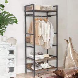 FURNOS Industrial Heavy Duty Metal Open Wardrobe With Shelves in Dark Brown - thumbnail 4
