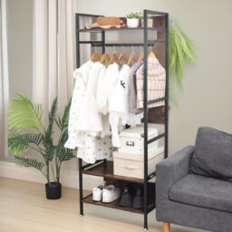 FURNOS Industrial Heavy Duty Metal Open Wardrobe With Shelves in Dark Brown - thumbnail 3