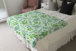 Benjamin Tate Design Mixed Green Leaves Blanket in Natural - Size: 120 cm x 150 cm - thumbnail 3