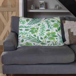 Benjamin Tate Design Mixed Green Leaves Blanket in Natural - Size: 120 cm x 150 cm - thumbnail 2