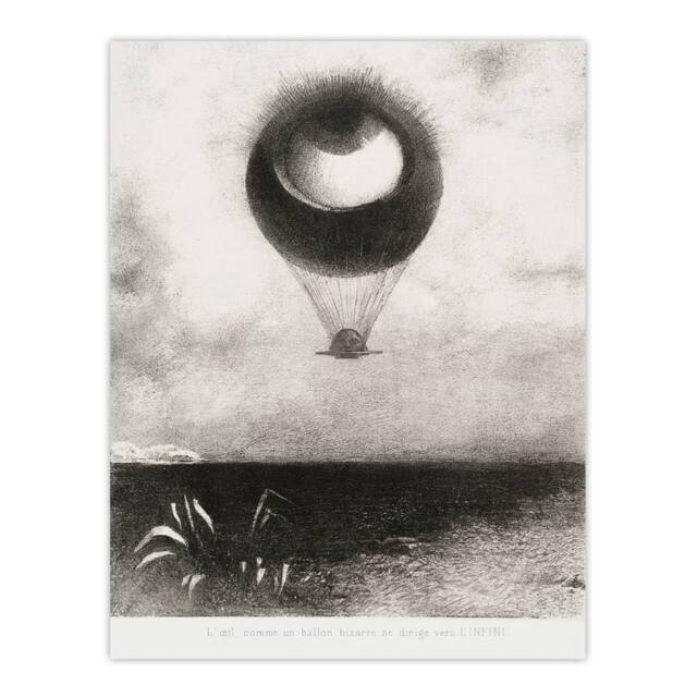 "Artery8 The Eye Like a Strange Balloon Redon Vintage Wall Art Print Poster in Grey - Size: W12"" x H16""" - image 1