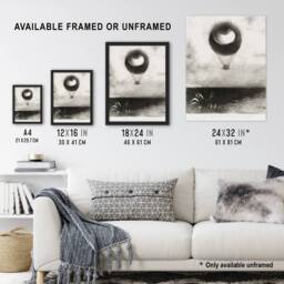 "Artery8 The Eye Like a Strange Balloon Redon Vintage Wall Art Print Poster in Grey - Size: W12"" x H16""" - thumbnail 3