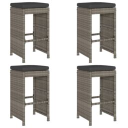 Berkfield Home Garden Bar Stools with Cushions 4 pcs Grey Poly Rattan - thumbnail 2