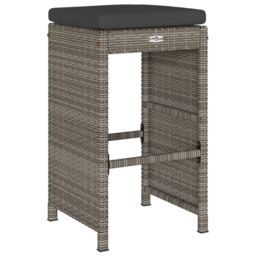 Berkfield Home Garden Bar Stools with Cushions 4 pcs Grey Poly Rattan - thumbnail 6