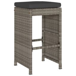 Berkfield Home Garden Bar Stools with Cushions 4 pcs Grey Poly Rattan - thumbnail 3