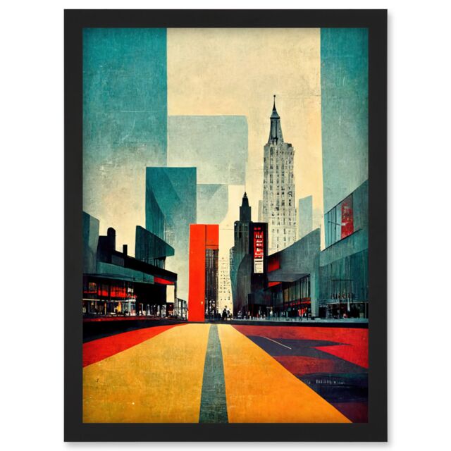 Artery8 Broadway New York City Street Modern Cityscape Artwork Framed Wall Art Print A4 in Black - image 1