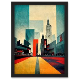 Artery8 Broadway New York City Street Modern Cityscape Artwork Framed Wall Art Print A4 in Black - thumbnail 1