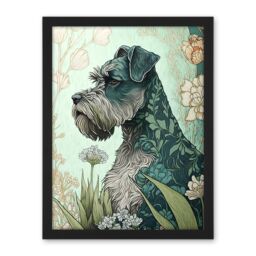 "Artery8 Wall Art Print Grey Schnauzer Dog with Floral Pattern Fur Coat in Flowers Modern Watercolour Large Framed Wall Décor Art - Size: W18"" x H24""" - thumbnail 1