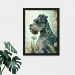 "Artery8 Wall Art Print Grey Schnauzer Dog with Floral Pattern Fur Coat in Flowers Modern Watercolour Large Framed Wall Décor Art - Size: W18"" x H24""" - thumbnail 2