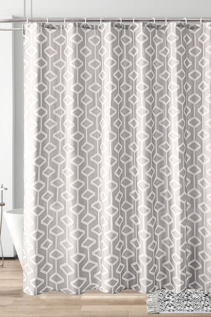 Neel Blue Abstract Geometric Bathroom Shower Curtain with 12 Hooks, Mould & Mildew Resistant- 180cm x 180cm in Grey - Size: 180 cm width x 200 cm drop - image 1