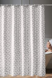 Neel Blue Abstract Geometric Bathroom Shower Curtain with 12 Hooks, Mould & Mildew Resistant- 180cm x 180cm in Grey - Size: 180 cm width x 200 cm drop - thumbnail 6