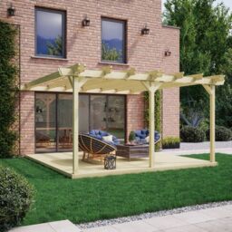 Rutland County Garden Furniture Ltd Wall Mounted Double Garden Pergola & Decking Kit, W420cm, Green - thumbnail 2