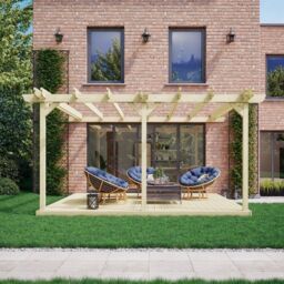 Rutland County Garden Furniture Ltd Wall Mounted Double Garden Pergola & Decking Kit, W420cm, Green - thumbnail 3