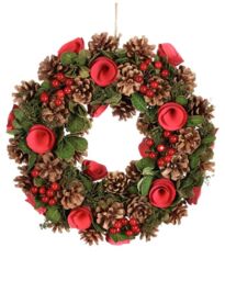 Dibor Red Berries & Roses Festive Xmas Front Door Wreath Christmas Wreath 35cm - thumbnail 2