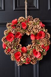Dibor Red Berries & Roses Festive Xmas Front Door Wreath Christmas Wreath 35cm - thumbnail 1