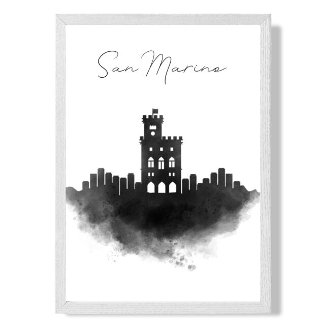 ARTZE San Marino Watercolour Skyline City Framed Print SIZE: A4 with White Frame in Black - image 1