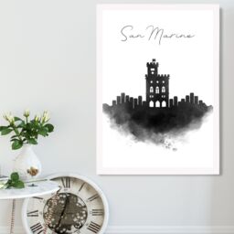 ARTZE San Marino Watercolour Skyline City Framed Print SIZE: A4 with White Frame in Black - thumbnail 2