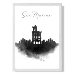 ARTZE San Marino Watercolour Skyline City Framed Print SIZE: A4 with White Frame in Black - thumbnail 1