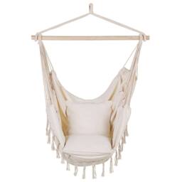 Wyld and Coco Hanging Hammock Chair Beige Cotton Polyester Cushioned Indoor - thumbnail 4