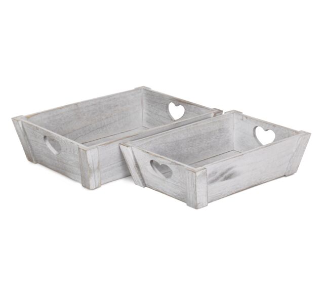 Red Hamper Set of 2 Vintage Heart Cut Handle Wooden Tray in Grey - image 1