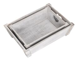 Red Hamper Set of 2 Vintage Heart Cut Handle Wooden Tray in Grey - thumbnail 4