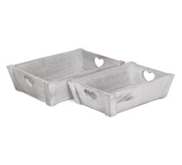 Red Hamper Set of 2 Vintage Heart Cut Handle Wooden Tray in Grey