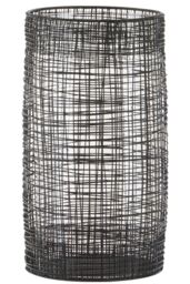 Orsina Cylindrical Black Lantern, Elegant Iron Wireframe Black Candle Holder, Indoor Outdoor Decor with Glass Shade