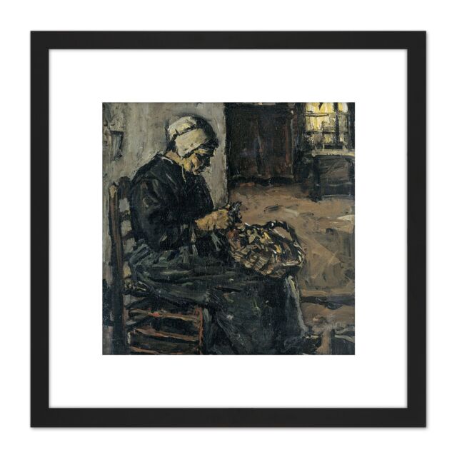 Artery8 Robertson Peasant Woman Peeling Potatoes 8X8 Inch Square Wooden Framed Wall Art Print Picture with Mount in Black - image 1