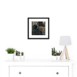Artery8 Robertson Peasant Woman Peeling Potatoes 8X8 Inch Square Wooden Framed Wall Art Print Picture with Mount in Black - thumbnail 2