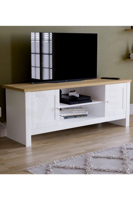 Home Discount Vida Designs Arlington 2 Door TV Unit Storage Shelves Up to 60 Inches in White - image 1