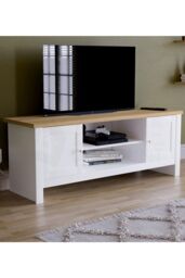 Home Discount Vida Designs Arlington 2 Door TV Unit Storage Shelves Up to 60 Inches in White