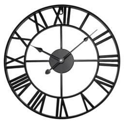 Nordara 60cm Large Open Face Roman Numerals Metal Wall Clock in Black - Size: 100 cm x 60 cm