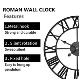 Nordara 60cm Large Open Face Roman Numerals Metal Wall Clock in Black - Size: 100 cm x 60 cm - thumbnail 3