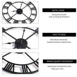 Nordara 60cm Large Open Face Roman Numerals Metal Wall Clock in Black - Size: 100 cm x 60 cm - thumbnail 4