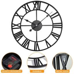 Nordara 60cm Large Open Face Roman Numerals Metal Wall Clock in Black - Size: 100 cm x 60 cm - thumbnail 6