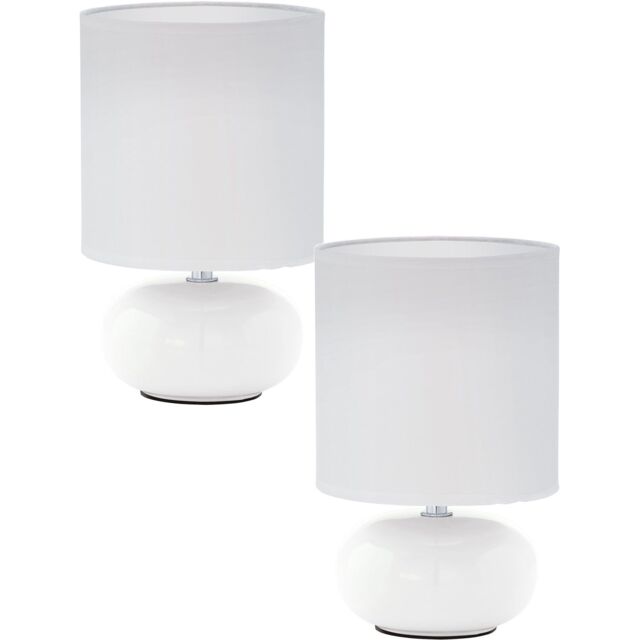Loops 2 PACK Table Lamp Colour White White Fabric Shade In Line Switch Bulb E14 1x40W - image 1