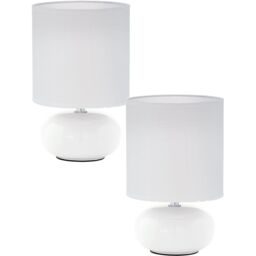 Loops 2 PACK Table Lamp Colour White White Fabric Shade In Line Switch Bulb E14 1x40W