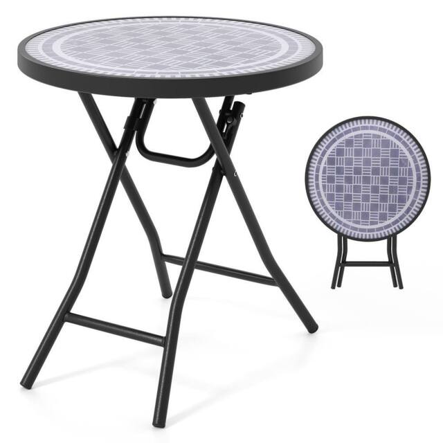 Costway Folding Glass Table Portable Patio Coffee Table w/Footpads-Grey in Grey - image 1