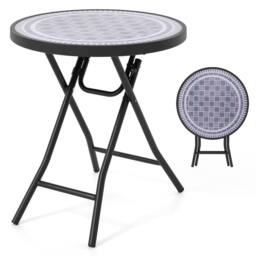 Costway Folding Glass Table Portable Patio Coffee Table w/Footpads-Grey in Grey
